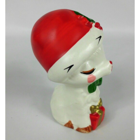 Vintage Napcoware Kissing Reindeer Salt Pepper Shaker Christmas Hat Bow Gift - Picture 2 of 5